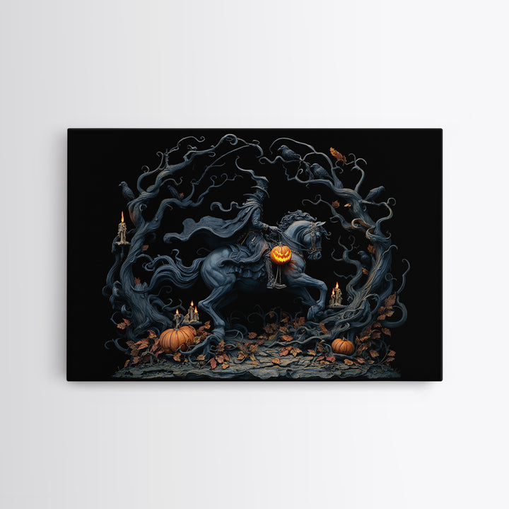 The Headless Horseman, Landscape Wall Art, Macabre Wall Art, Framed Canvas Print, Halloween Wall Decor, Gothic Home Decor, Spooky Wall Decor