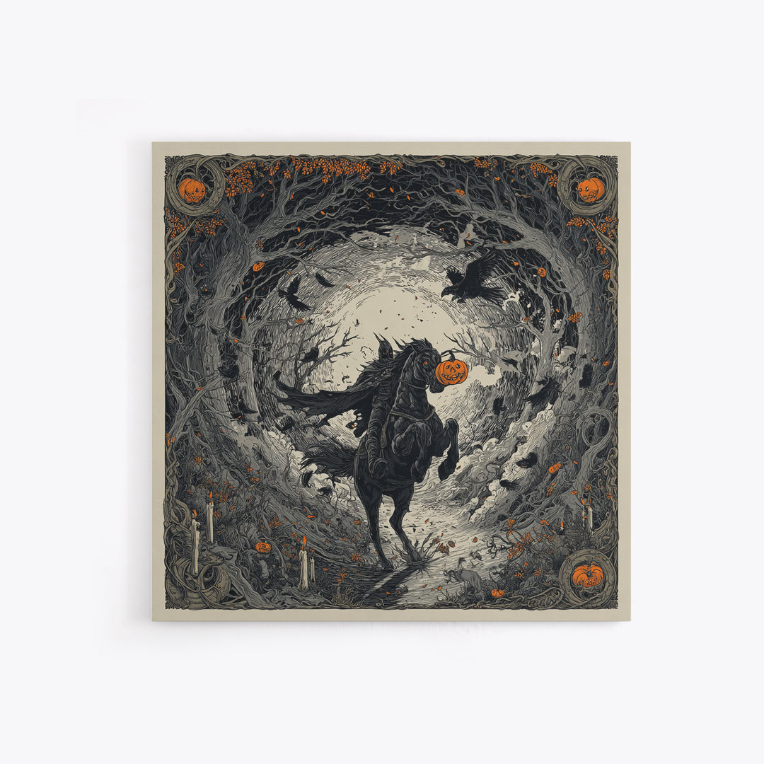 The Headless Horseman, Square Wall Art, Gothic Horror Wall Art, Framed Canvas Print, Halloween Wall Decor, Gothic Home Decor