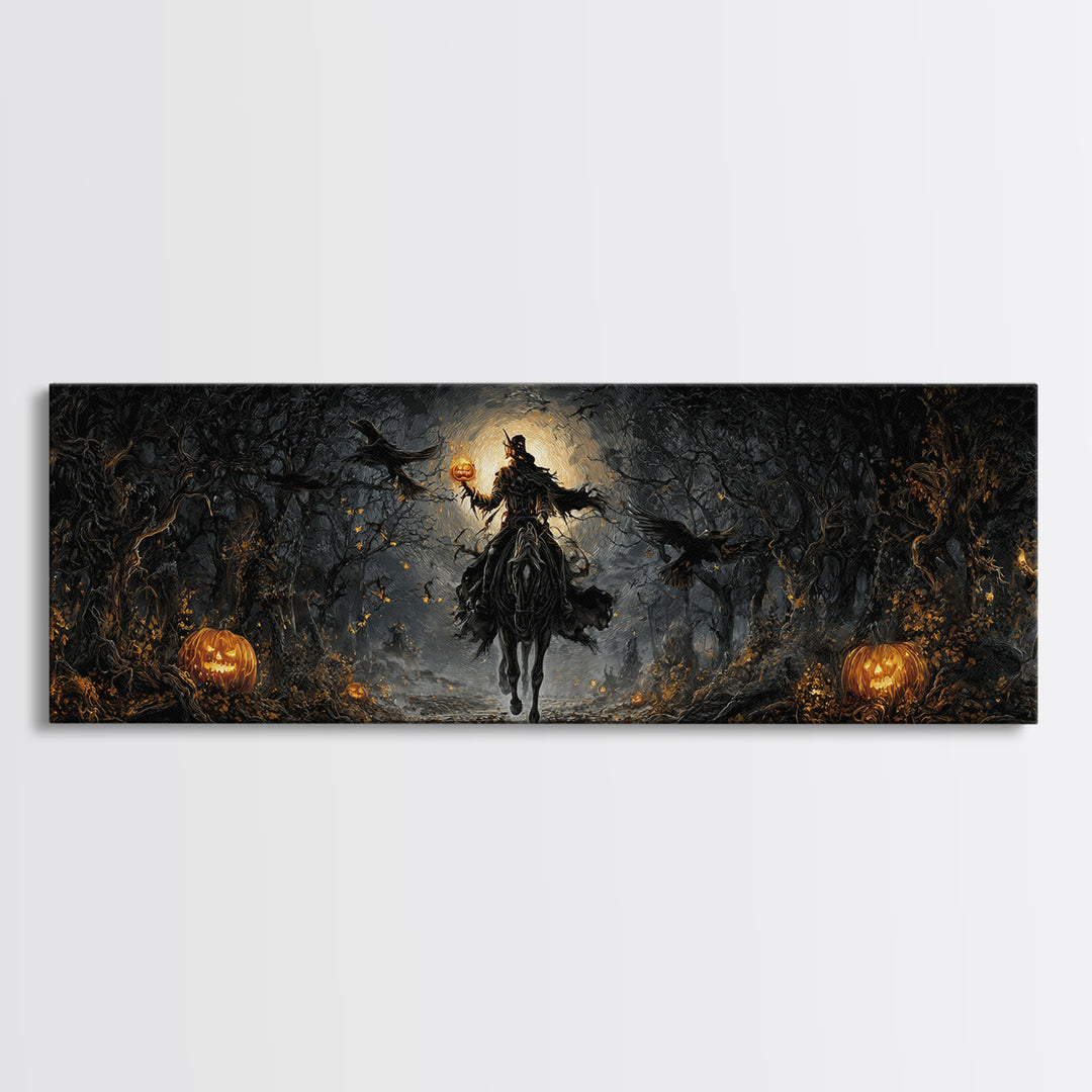 The Headless Horseman, Extra Wide Wall Art, Spooky Home Decor, Canvas Print, Halloween Wall Decor, Gothic Home Decor, Halloween Wall Art