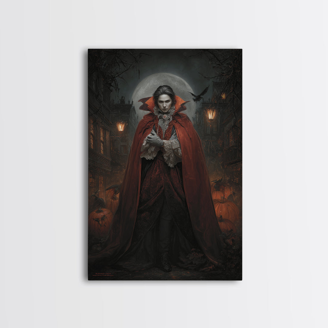 The Crimson Vampire, Vertical Wall Art, Gothic Horror Wall Art, Framed Canvas Print, Halloween Wall Decor, Gothic Home Decor