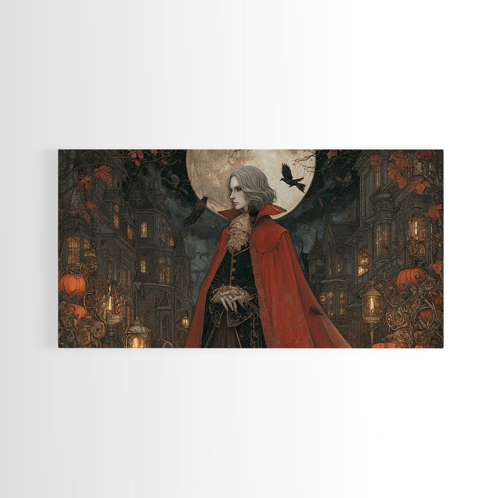 The Crimson Vampire, Wide Panoramic Art, Haunted Gothic Art, Framed Canvas Print, Halloween Wall Decor, Gothic Home Decor, Spooky Wall Decor