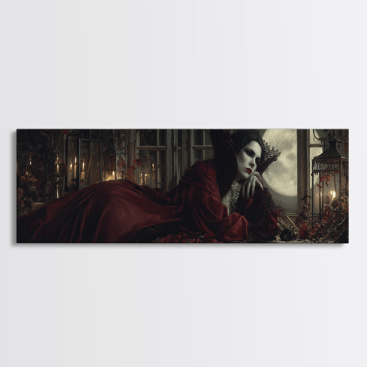 The Crimson Vampire, Extra Wide Wall Art, Dark Fantasy Wall Art, Canvas Print, Halloween Wall Decor, Gothic Home Decor, Spooky Wall Decor