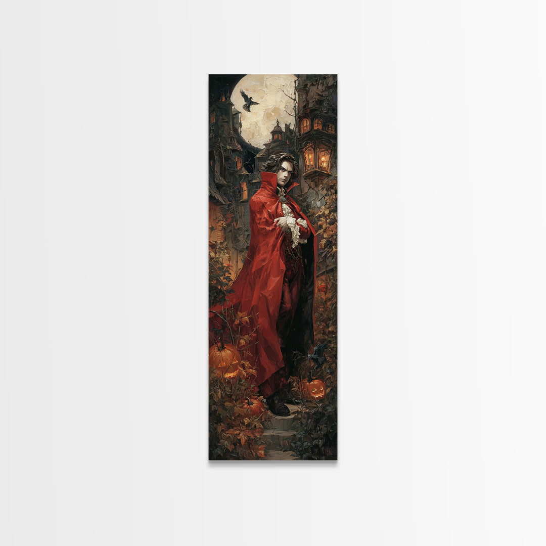 The Crimson Vampire, Tall Narrow Wall Art, Spooky Home Decor, Canvas Print, Halloween Wall Decor, Gothic Home Decor, Spooky Wall Decor