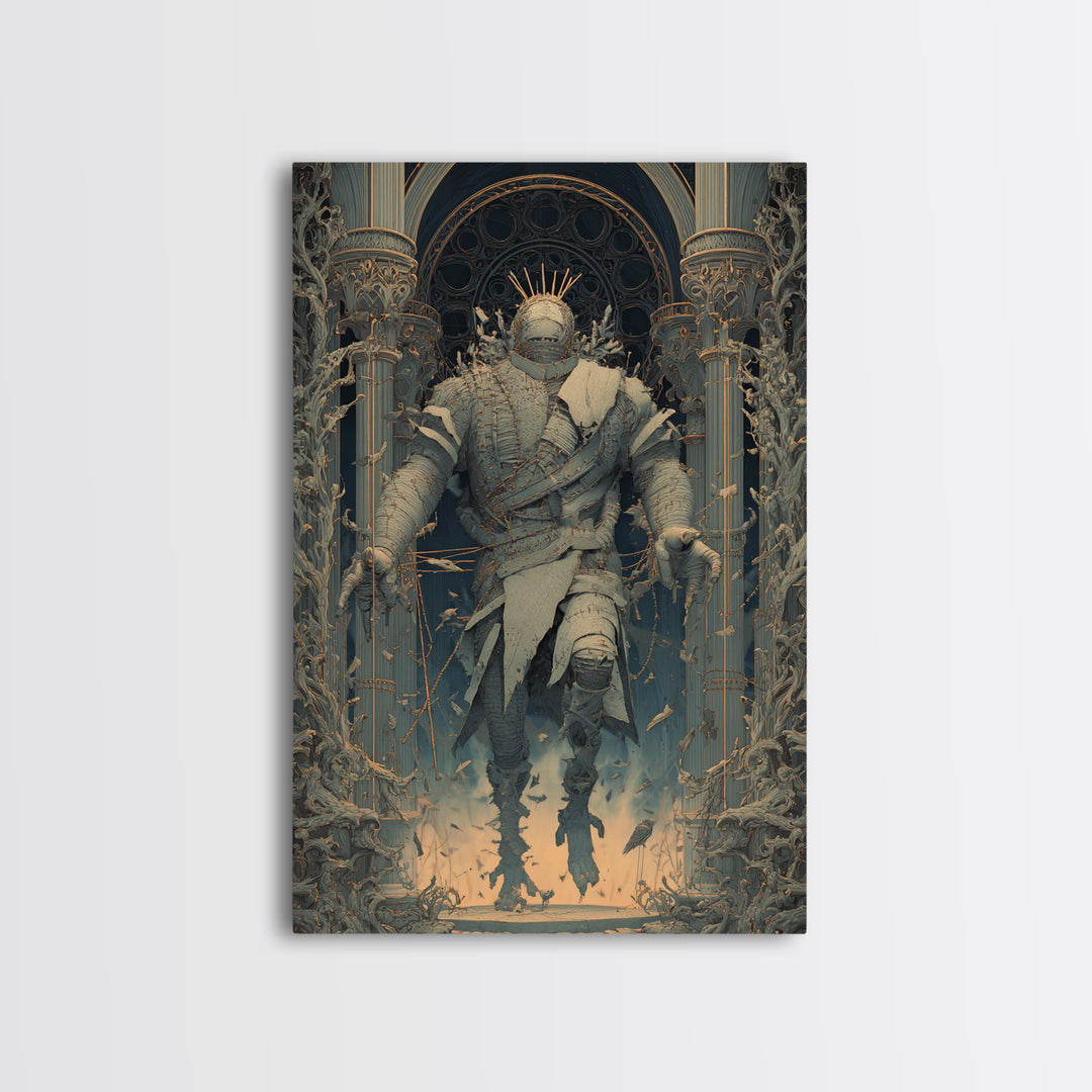 The Stitched Giant, Vertical Wall Art, Gothic Horror Wall Art, Framed Canvas Print, Halloween Wall Decor, Gothic Home Decor