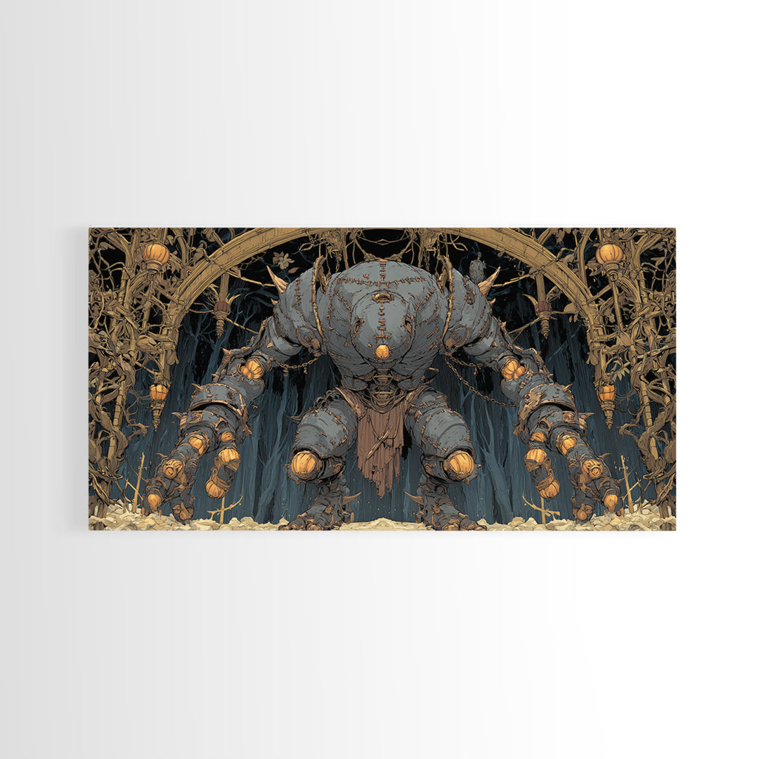 The Stitched Giant, Wide Panoramic Art, Haunted Gothic Art, Framed Canvas Print, Halloween Wall Decor, Gothic Home Decor, Dark Fantasy Art