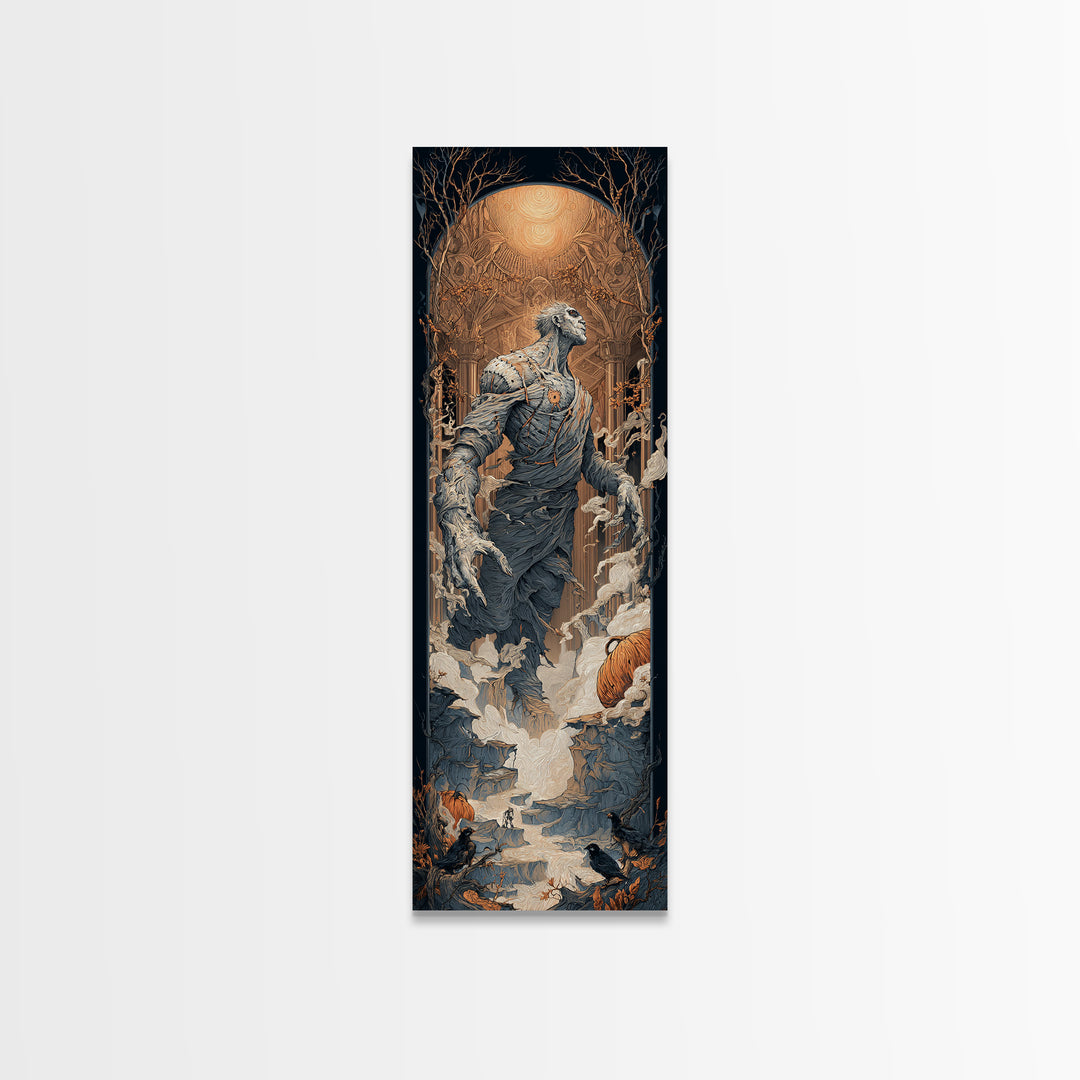 The Stitched Giant, Tall Narrow Wall Art, Gothic Horror Wall Art, Framed Canvas Print, Halloween Wall Decor, Gothic Home Decor