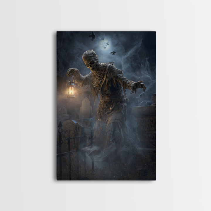 The Mummy Pharaoh, Vertical Wall Art, Haunted Gothic Art, Framed Canvas Print, Halloween Wall Decor, Gothic Home Decor, Statement Wall Art