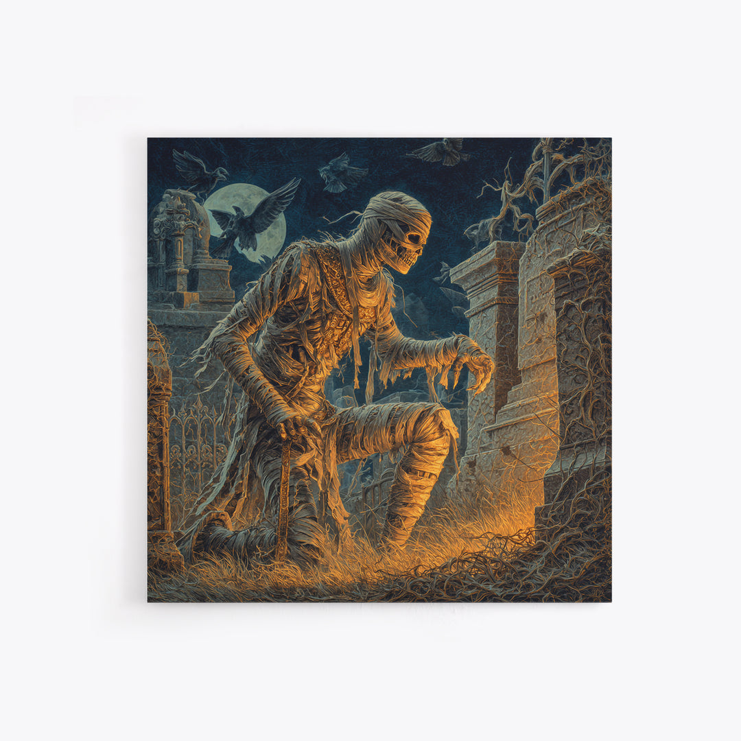 The Mummy Pharaoh, Square Wall Art, Gothic Horror Wall Art, Framed Canvas Print, Halloween Wall Decor, Gothic Home Decor, Macabre Wall Art