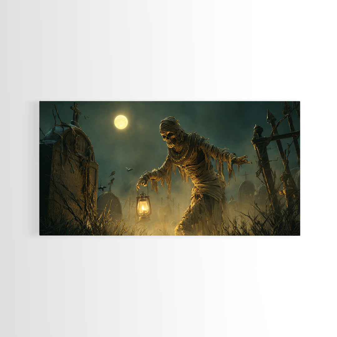 The Mummy Pharaoh, Wide Panoramic Art, Macabre Wall Art, Framed Canvas Print, Halloween Wall Decor, Gothic Home Decor, Halloween Wall Art