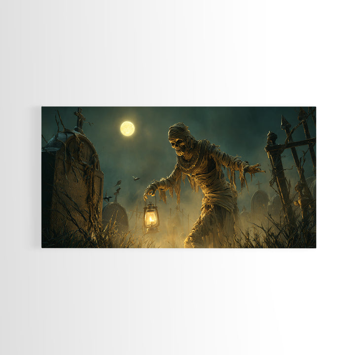 The Mummy Pharaoh, Wide Panoramic Art, Macabre Wall Art, Framed Canvas Print, Halloween Wall Decor, Gothic Home Decor, Halloween Wall Art