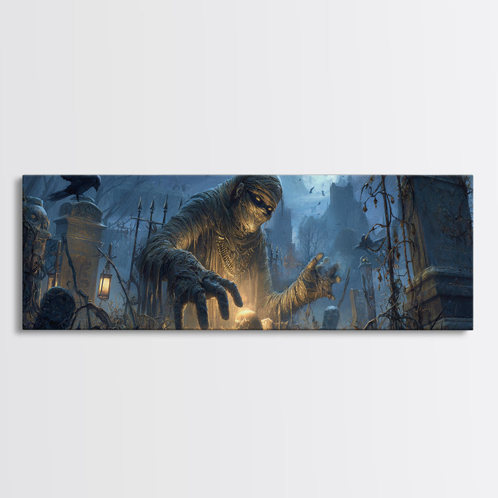 The Mummy Pharaoh, Extra Wide Wall Art, Gothic Horror Wall Art, Framed Canvas Print, Halloween Wall Decor, Gothic Home Decor
