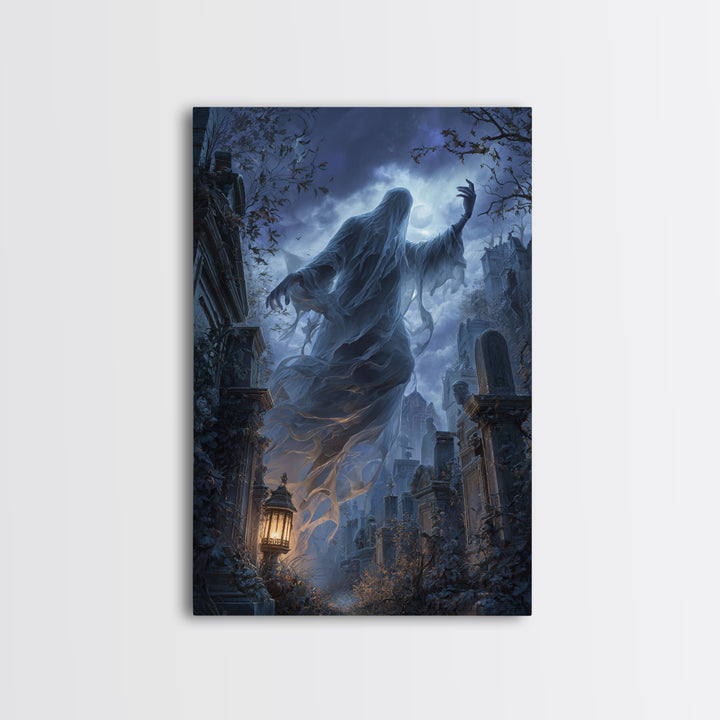 The Graveyard Ghost, Vertical Wall Art, Spooky Home Decor, Canvas Print, Halloween Wall Decor, Gothic Home Decor, Halloween Wall Art