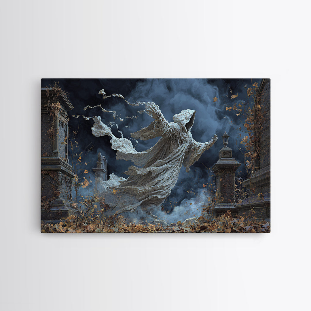 The Graveyard Ghost, Landscape Wall Art, Dark Halloween Decor, Canvas Print, Halloween Wall Decor, Gothic Home Decor, Statement Wall Art