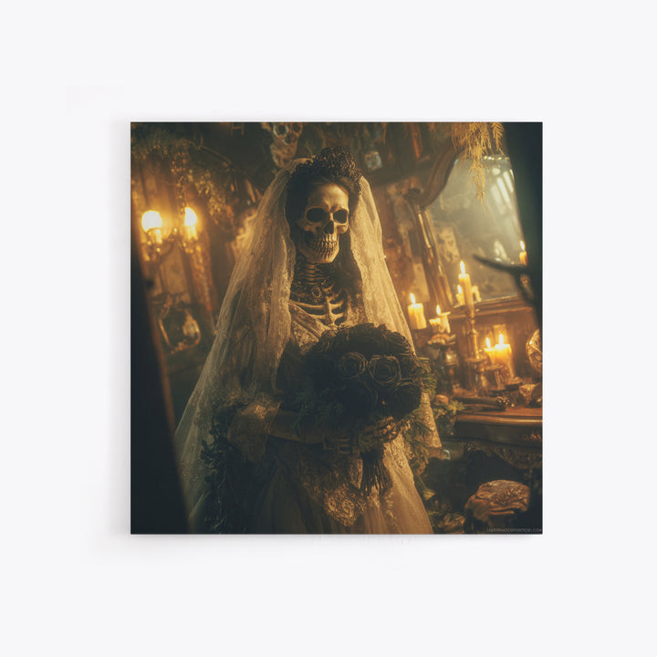 The Skeletal Bride, Square Wall Art, Haunted Gothic Art, Framed Canvas Print, Halloween Wall Decor, Gothic Home Decor, Macabre Wall Art