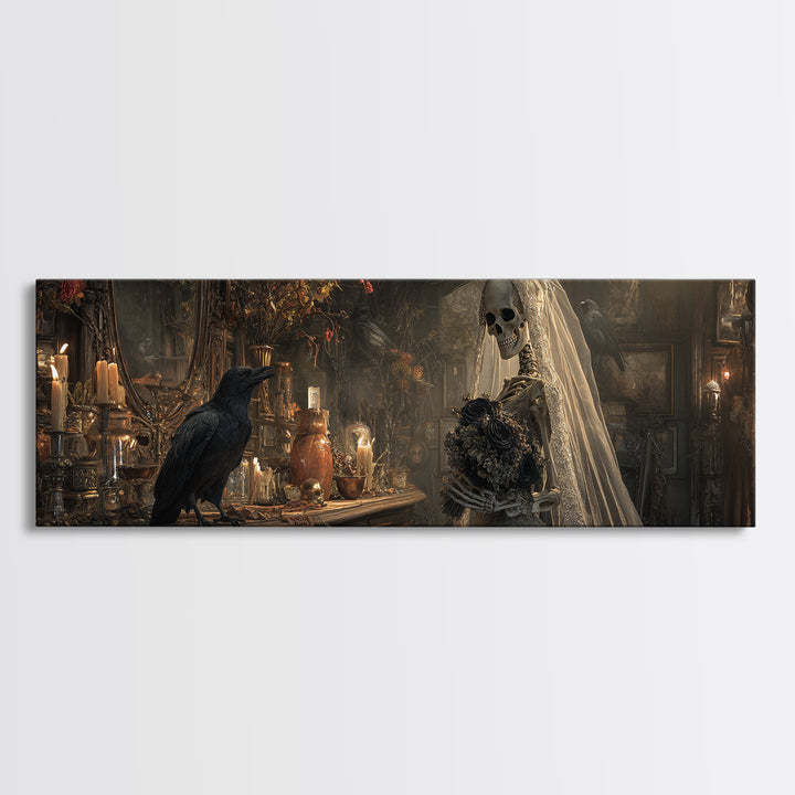 The Skeletal Bride, Extra Wide Wall Art, Spooky Home Decor, Canvas Print, Halloween Wall Decor, Gothic Home Decor, Halloween Wall Art