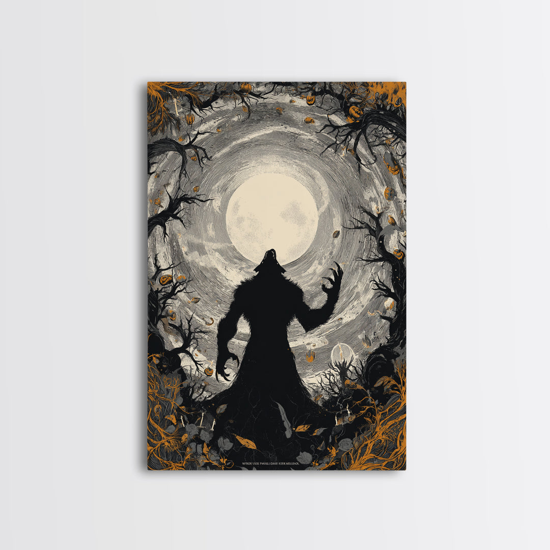 The Moon-Cursed Werewolf, Vertical Wall Art, Spooky Home Decor, Canvas Print, Halloween Wall Decor, Gothic Home Decor, Statement Wall Art