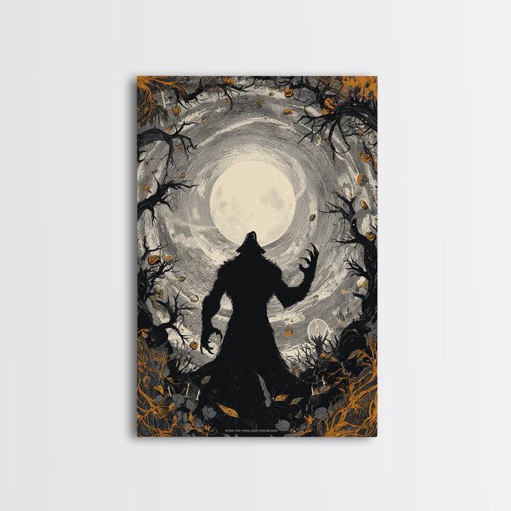 The Moon-Cursed Werewolf, Vertical Wall Art, Spooky Home Decor, Canvas Print, Halloween Wall Decor, Gothic Home Decor, Statement Wall Art