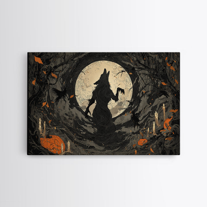The Moon-Cursed Werewolf, Landscape Wall Art, Dark Halloween Decor, Canvas Print, Halloween Wall Decor, Gothic Home Decor