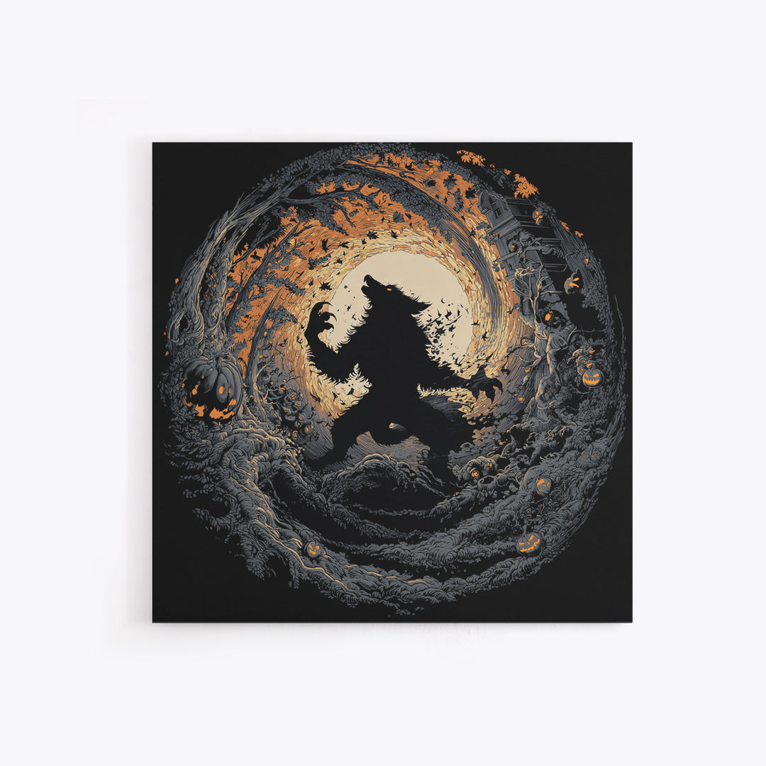 The Moon-Cursed Werewolf, Square Wall Art, Haunted Gothic Art, Framed Canvas Print, Halloween Wall Decor, Gothic Home Decor