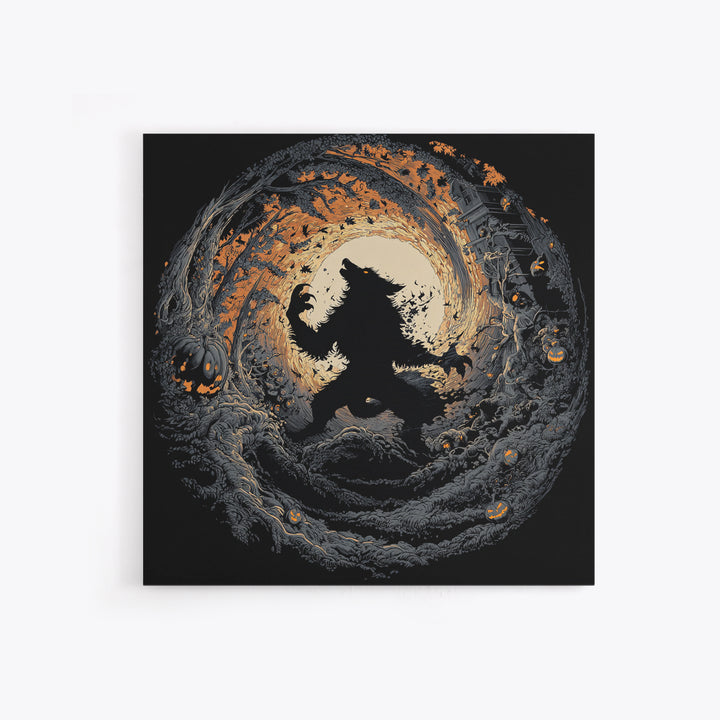 The Moon-Cursed Werewolf, Square Wall Art, Haunted Gothic Art, Framed Canvas Print, Halloween Wall Decor, Gothic Home Decor