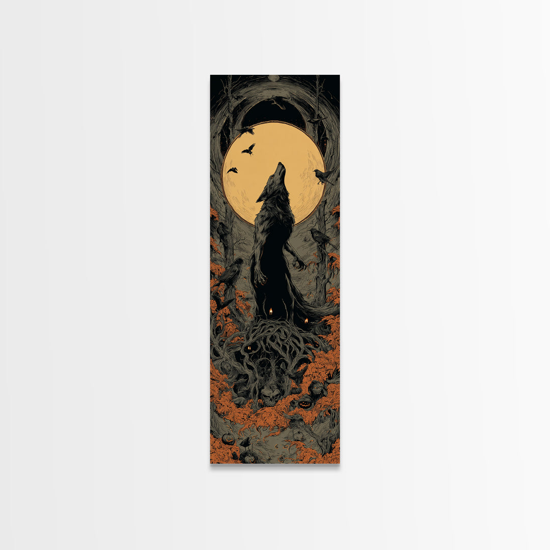 The Moon-Cursed Werewolf, Tall Narrow Wall Art, Dark Fantasy Wall Art, Canvas Print, Halloween Wall Decor, Gothic Home Decor