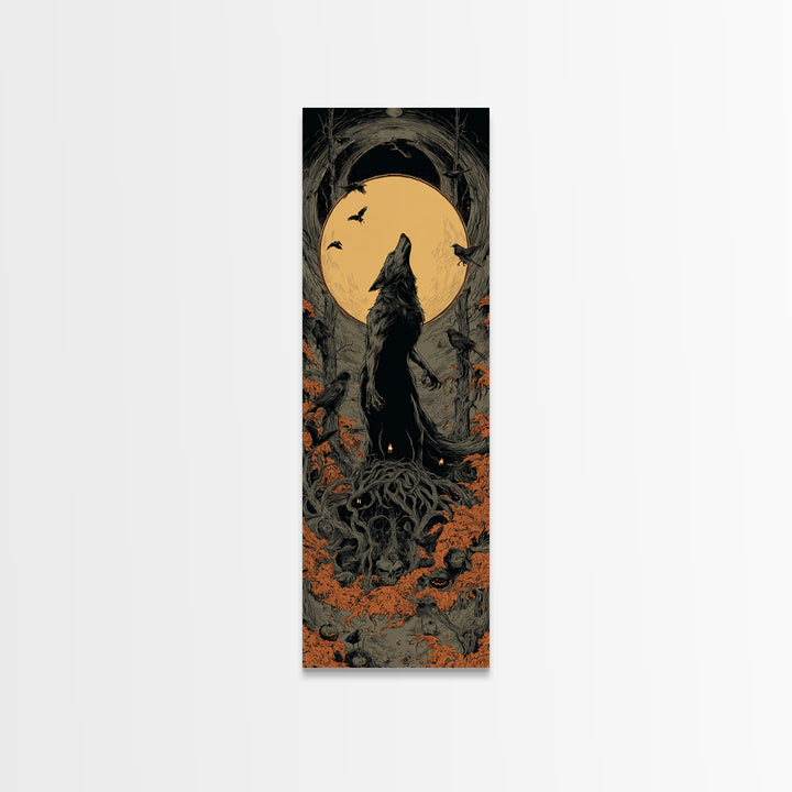 The Moon-Cursed Werewolf, Tall Narrow Wall Art, Dark Fantasy Wall Art, Canvas Print, Halloween Wall Decor, Gothic Home Decor