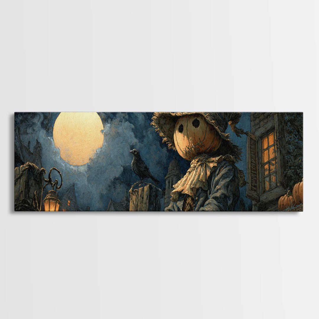 The Living Scarecrow, Extra Wide Wall Art, Gothic Horror Wall Art, Framed Canvas Print, Halloween Wall Decor, Gothic Home Decor