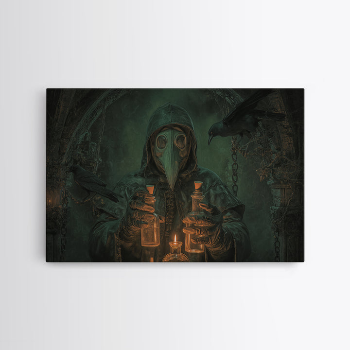 The Plague Doctor, Landscape Wall Art, Gothic Horror Wall Art, Framed Canvas Print, Halloween Wall Decor, Gothic Home Decor