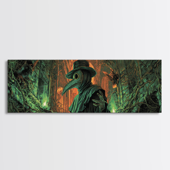 The Plague Doctor, Extra Wide Wall Art, Haunted Gothic Art, Framed Canvas Print, Halloween Wall Decor, Gothic Home Decor, Spooky Wall Decor