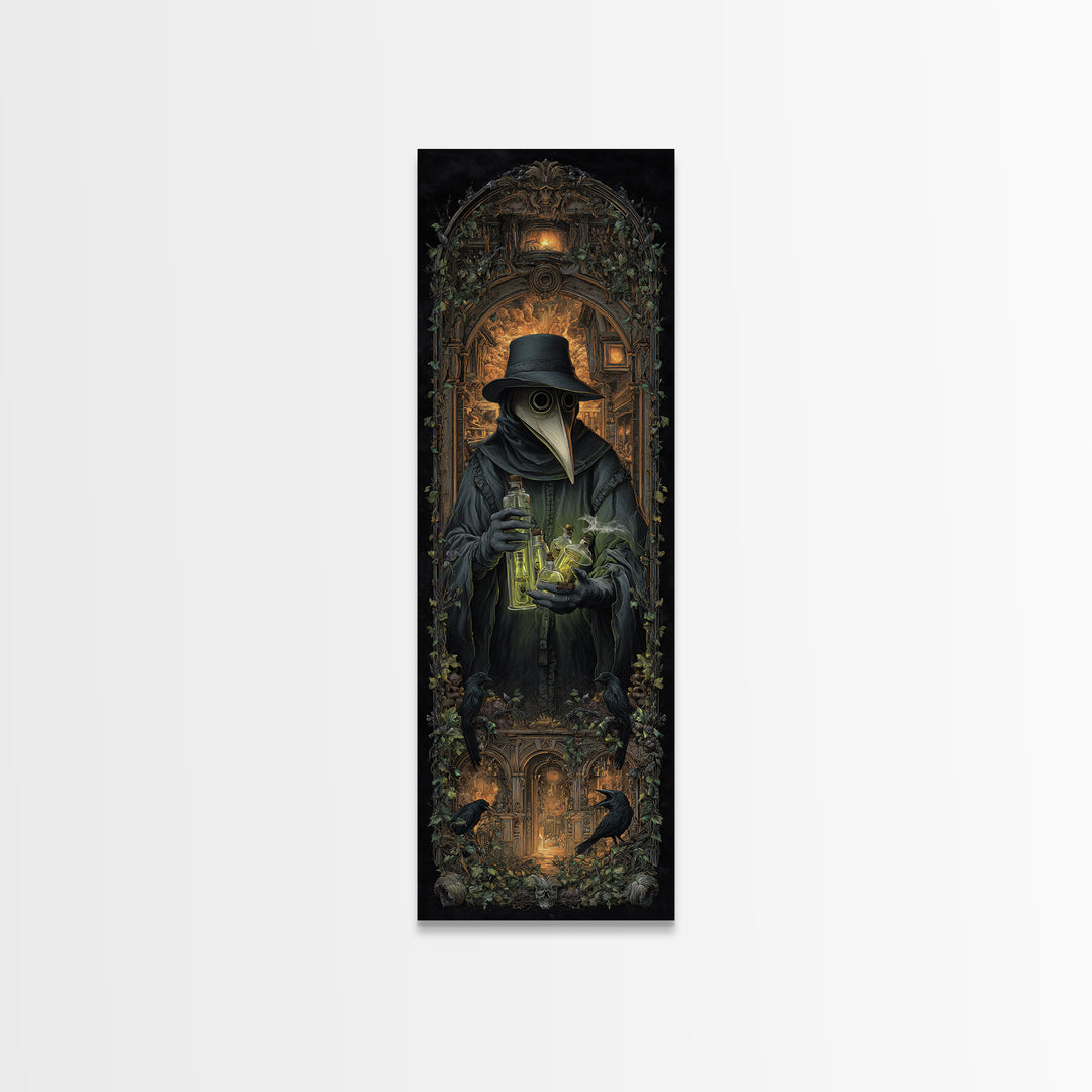 The Plague Doctor, Tall Narrow Wall Art, Haunted Gothic Art, Framed Canvas Print, Halloween Wall Decor, Gothic Home Decor, Spooky Wall Decor