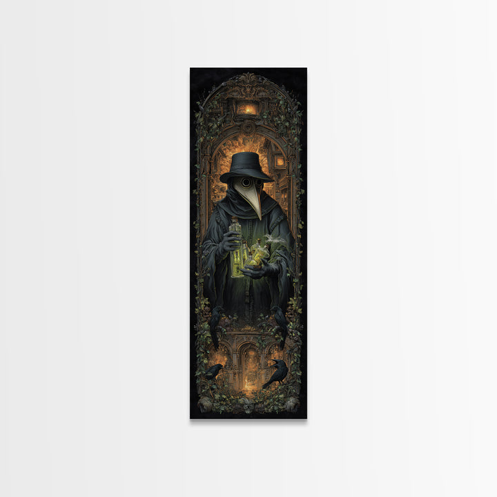 The Plague Doctor, Tall Narrow Wall Art, Haunted Gothic Art, Framed Canvas Print, Halloween Wall Decor, Gothic Home Decor, Spooky Wall Decor