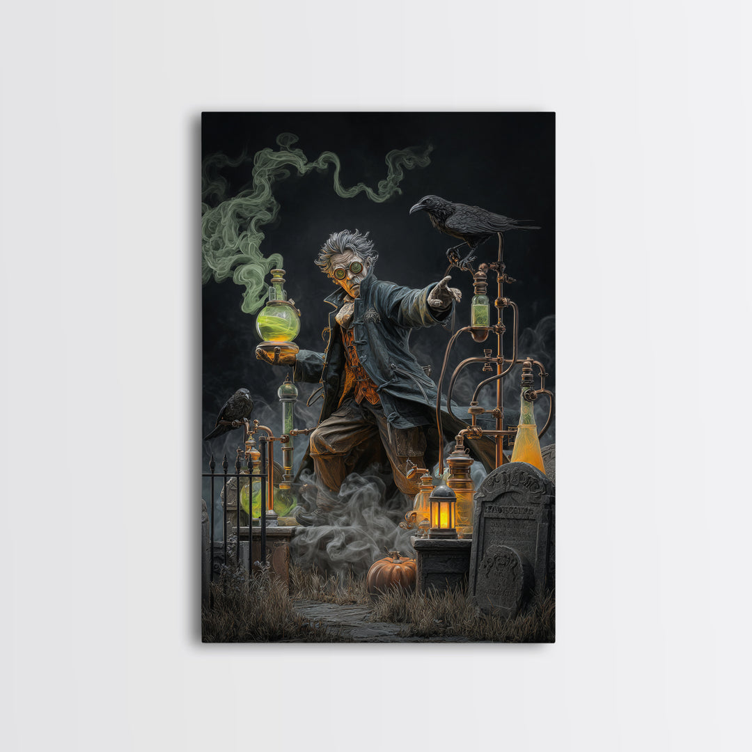 The Mad Alchemist, Vertical Wall Art, Macabre Wall Art, Framed Canvas Print, Halloween Wall Decor, Gothic Home Decor, Spooky Wall Decor