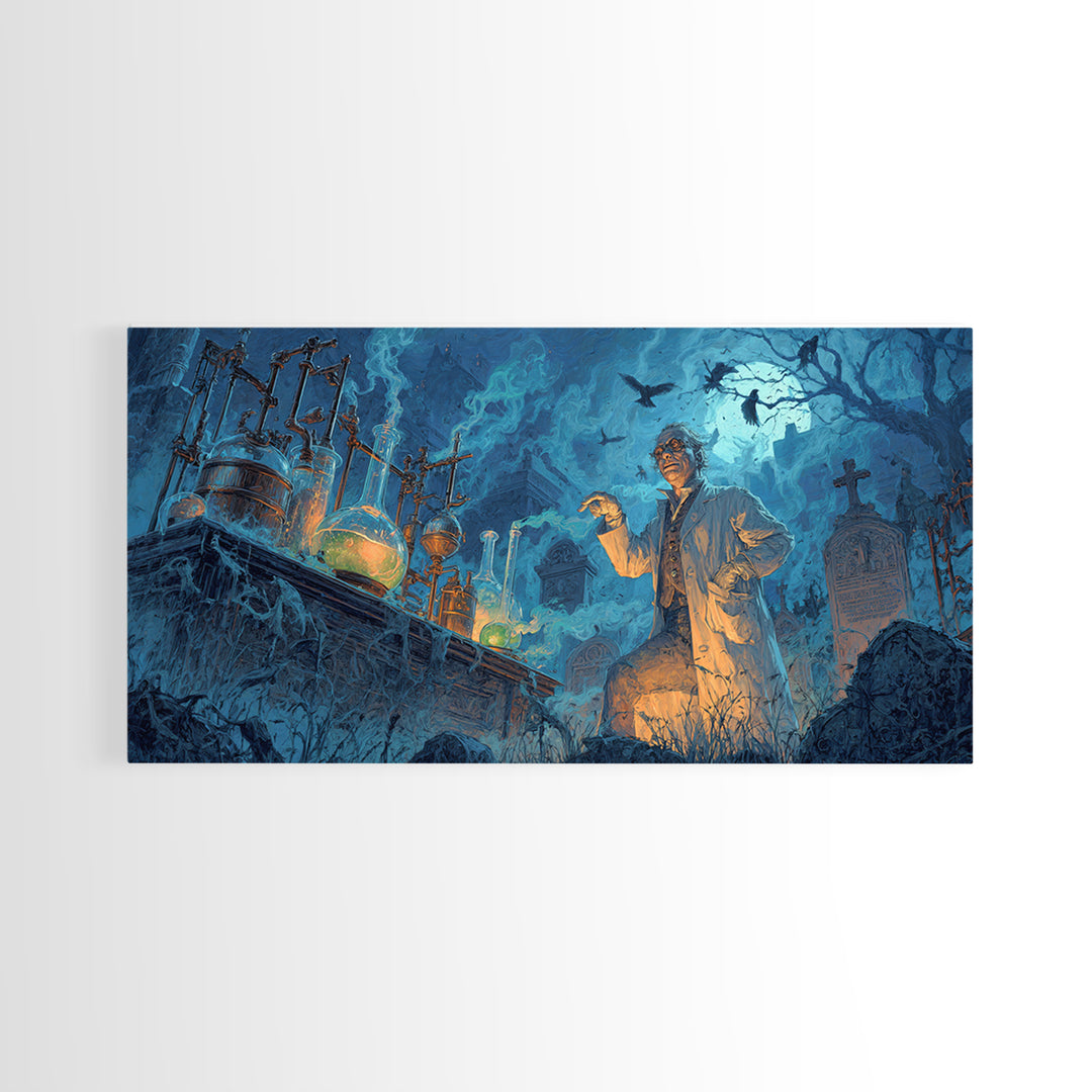 The Mad Alchemist, Wide Panoramic Art, Spooky Home Decor, Canvas Print, Halloween Wall Decor, Gothic Home Decor, Halloween Wall Art
