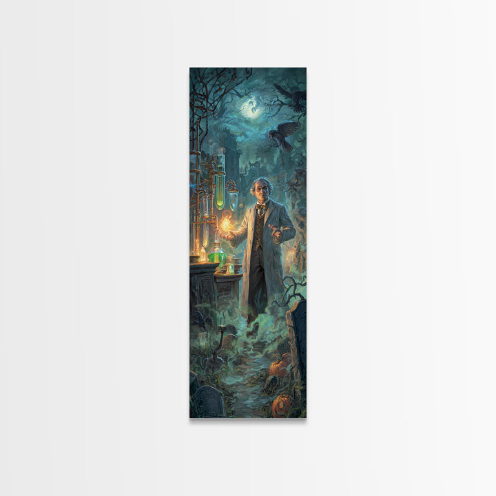 The Mad Alchemist, Tall Narrow Wall Art, Gothic Horror Wall Art, Framed Canvas Print, Halloween Wall Decor, Gothic Home Decor
