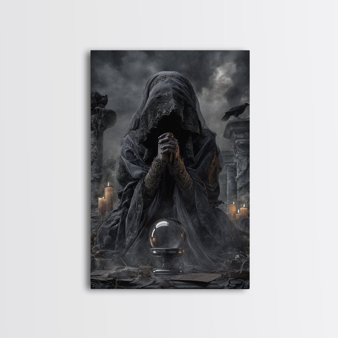 The Midnight Fortune Teller, Vertical Wall Art, Dark Halloween Decor, Canvas Print, Halloween Wall Decor, Gothic Home Decor