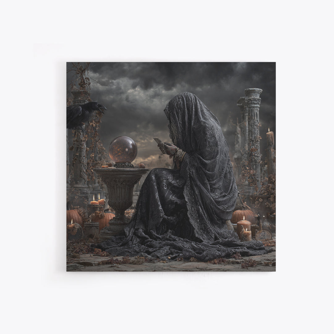 The Midnight Fortune Teller, Square Wall Art, Gothic Horror Wall Art, Framed Canvas Print, Halloween Wall Decor, Gothic Home Decor