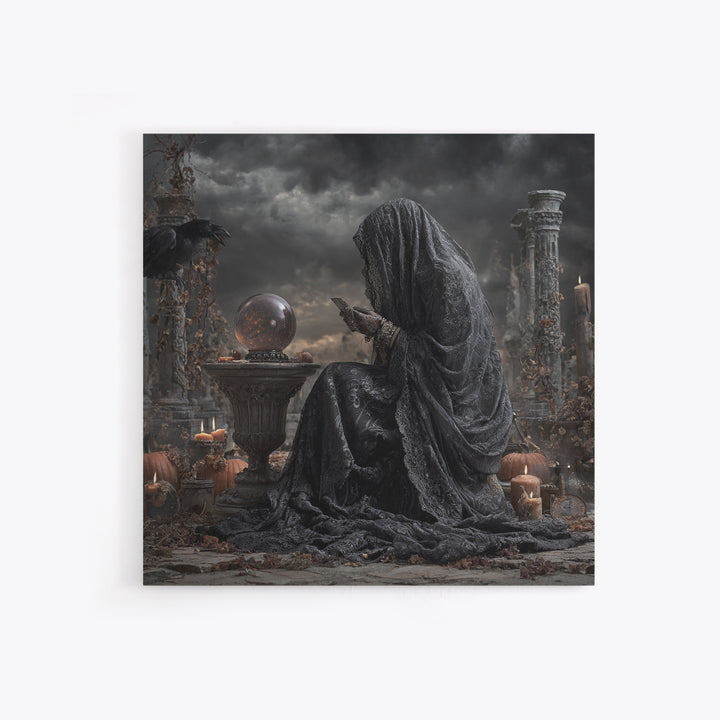 The Midnight Fortune Teller, Square Wall Art, Gothic Horror Wall Art, Framed Canvas Print, Halloween Wall Decor, Gothic Home Decor