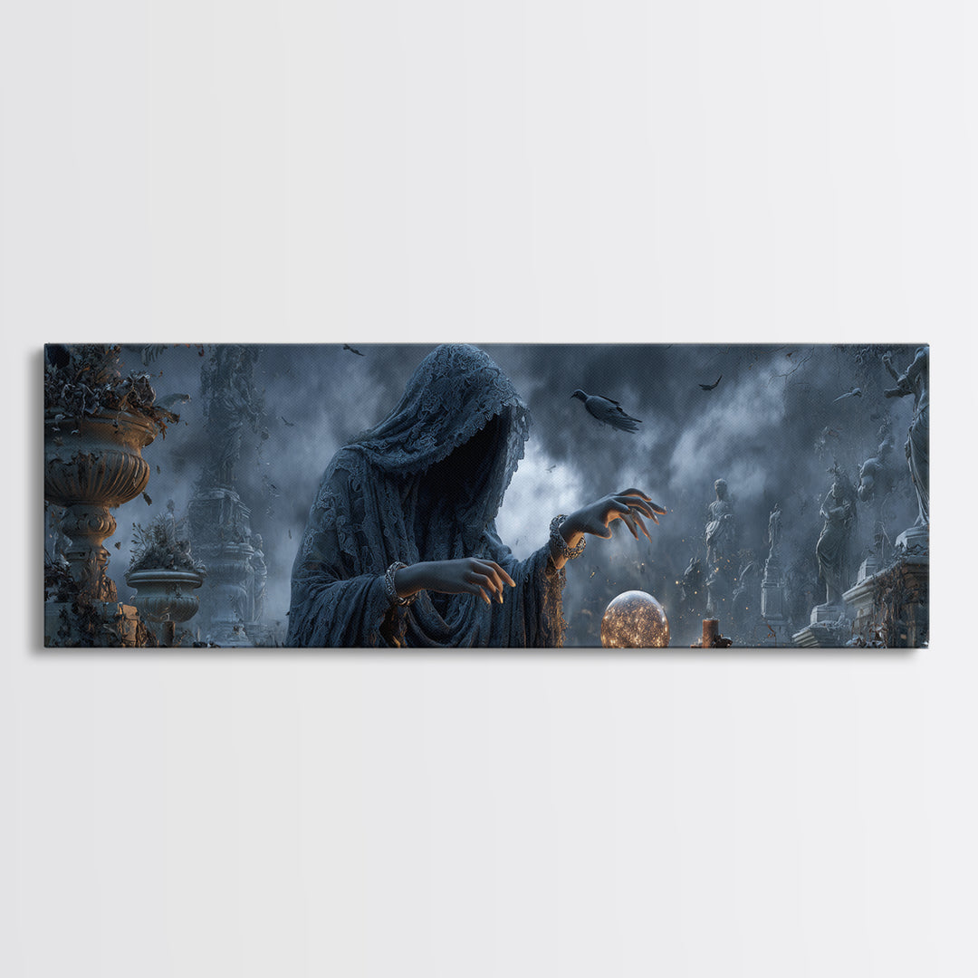 The Midnight Fortune Teller, Extra Wide Wall Art, Spooky Home Decor, Canvas Print, Halloween Wall Decor, Gothic Home Decor, Dark Fantasy Art