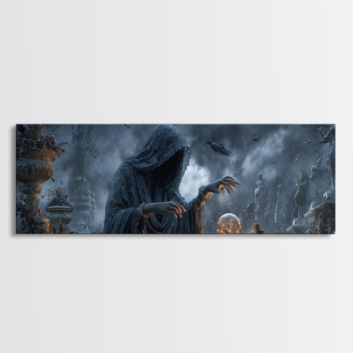 The Midnight Fortune Teller, Extra Wide Wall Art, Spooky Home Decor, Canvas Print, Halloween Wall Decor, Gothic Home Decor, Dark Fantasy Art