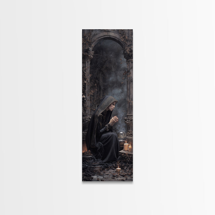 The Midnight Fortune Teller, Tall Narrow Wall Art, Dark Fantasy Wall Art, Canvas Print, Halloween Wall Decor, Gothic Home Decor