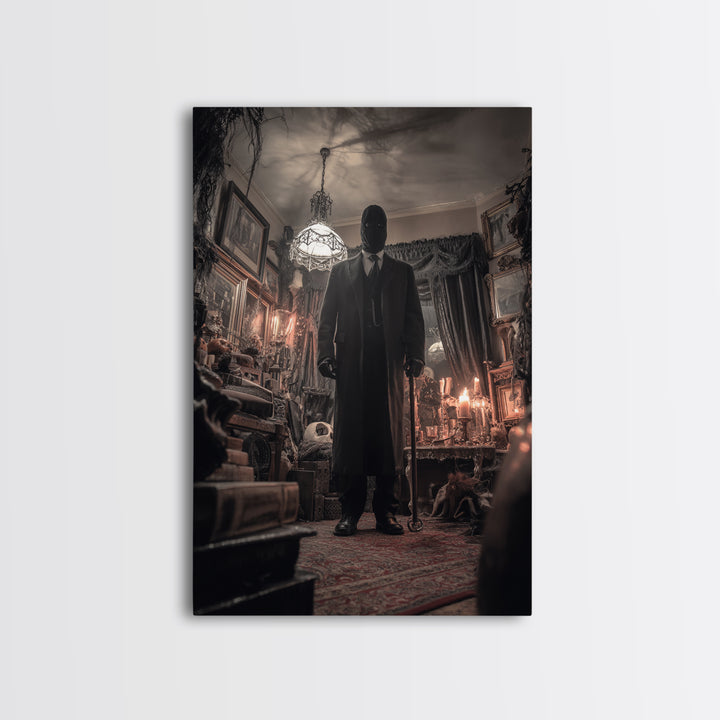 The Sinister Undertaker, Vertical Wall Art, Haunted Gothic Art, Framed Canvas Print, Halloween Wall Decor, Gothic Home Decor