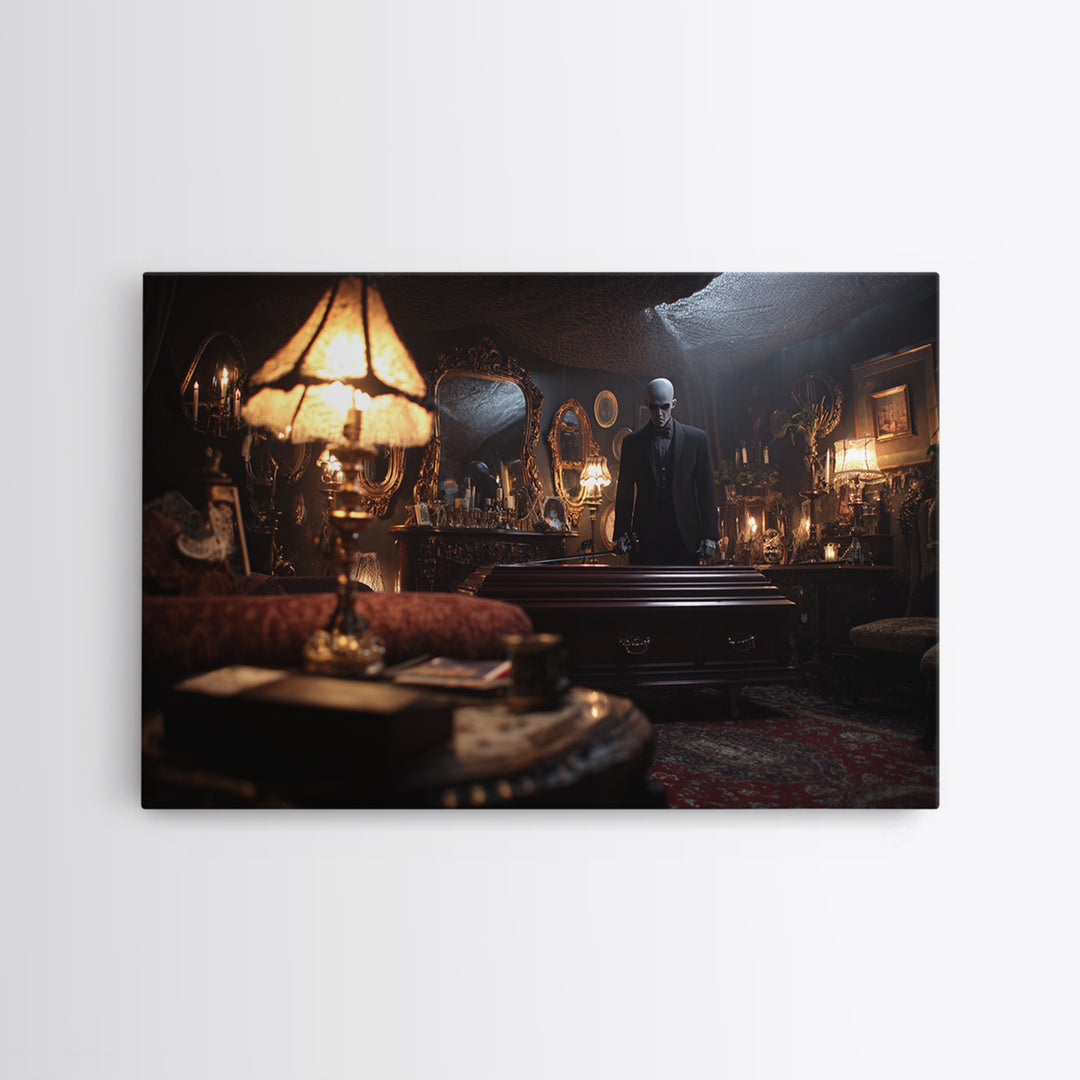 The Sinister Undertaker, Landscape Wall Art, Gothic Horror Wall Art, Framed Canvas Print, Halloween Wall Decor, Gothic Home Decor
