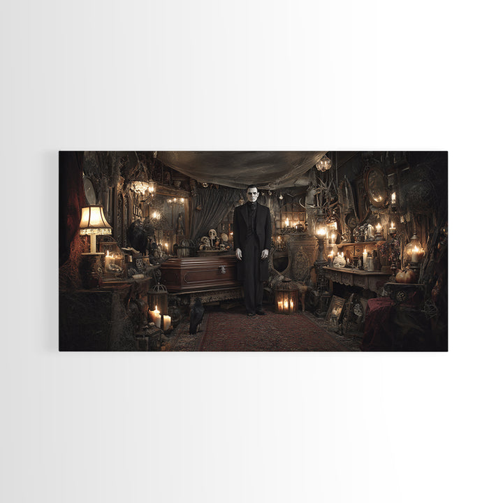 The Sinister Undertaker, Wide Panoramic Art, Dark Fantasy Wall Art, Canvas Print, Halloween Wall Decor, Gothic Home Decor