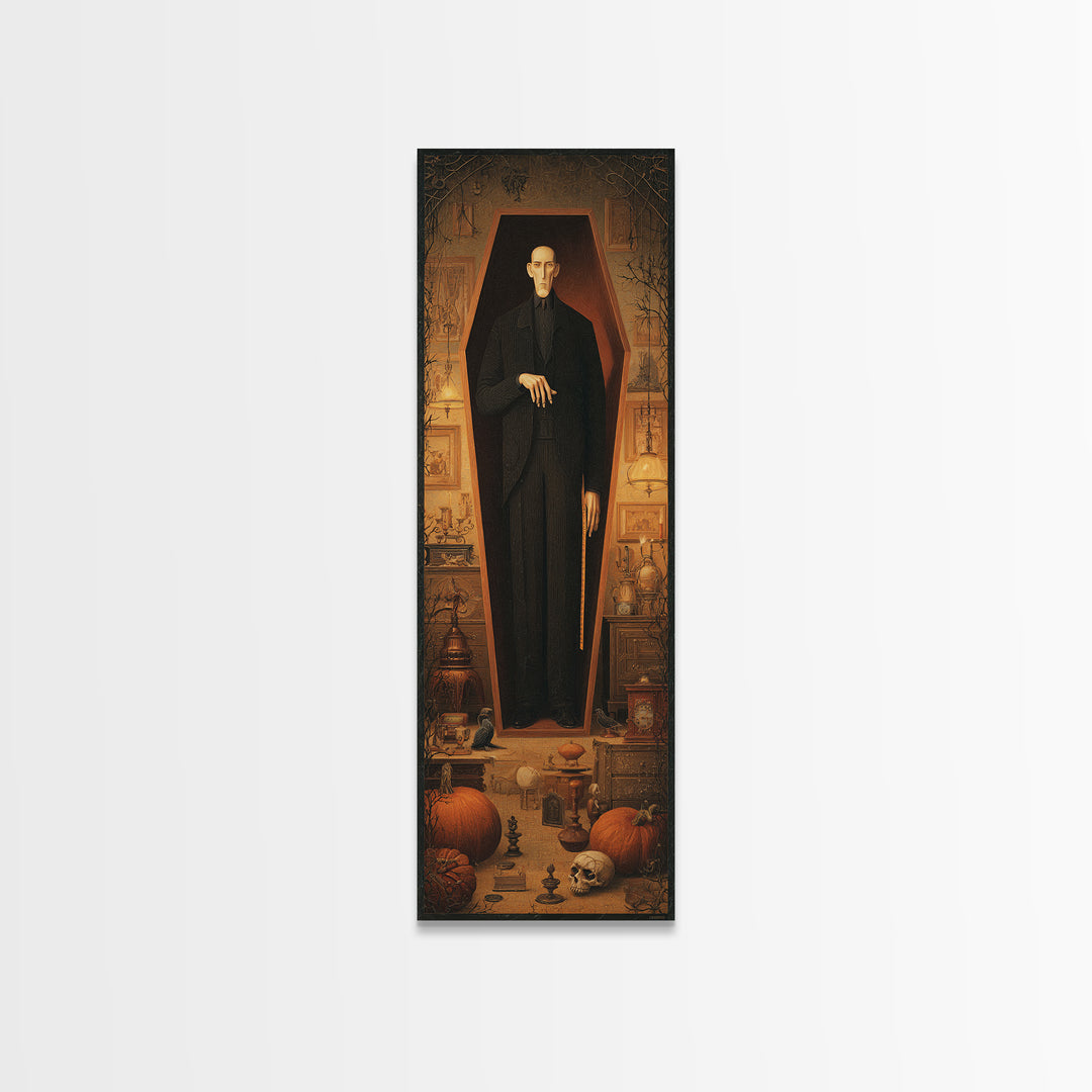 The Sinister Undertaker, Tall Narrow Wall Art, Spooky Home Decor, Canvas Print, Halloween Wall Decor, Gothic Home Decor, Dark Fantasy Art