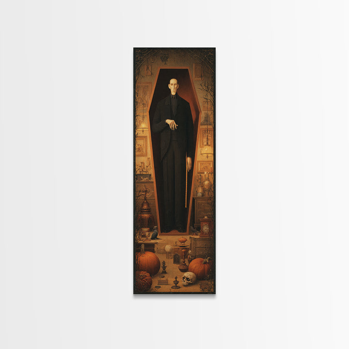 The Sinister Undertaker, Tall Narrow Wall Art, Spooky Home Decor, Canvas Print, Halloween Wall Decor, Gothic Home Decor, Dark Fantasy Art