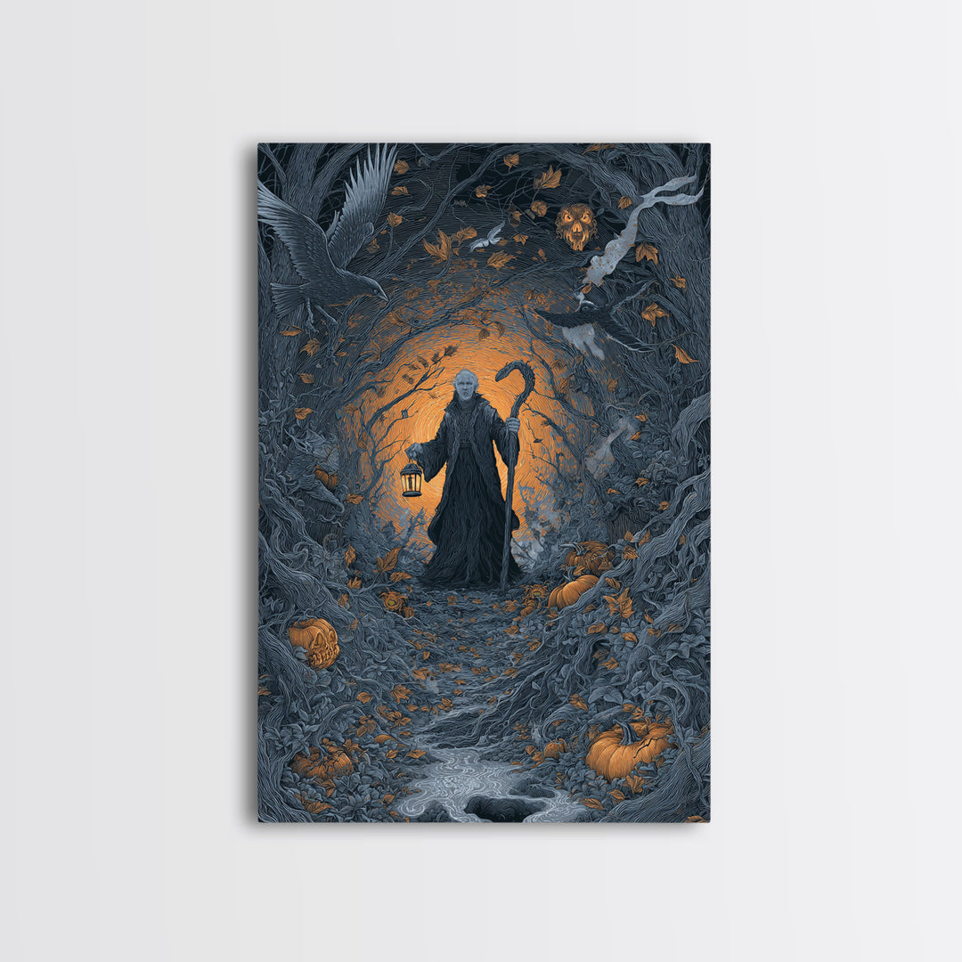 The Lantern Gravedigger, Vertical Wall Art, Dark Halloween Decor, Canvas Print, Halloween Wall Decor, Gothic Home Decor