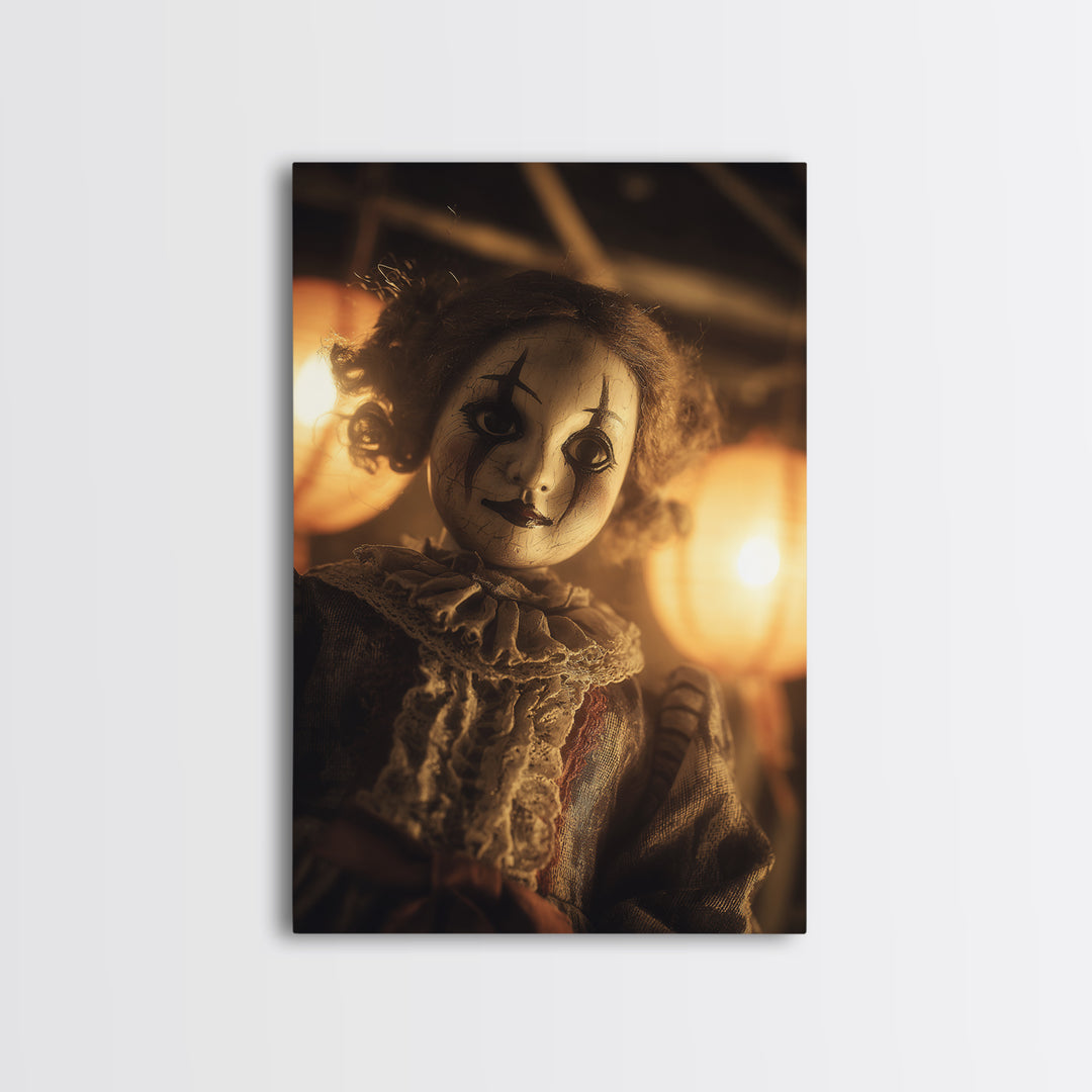 The Haunted Porcelain Doll, Vertical Wall Art, Gothic Horror Wall Art, Framed Canvas Print, Halloween Wall Decor, Gothic Home Decor
