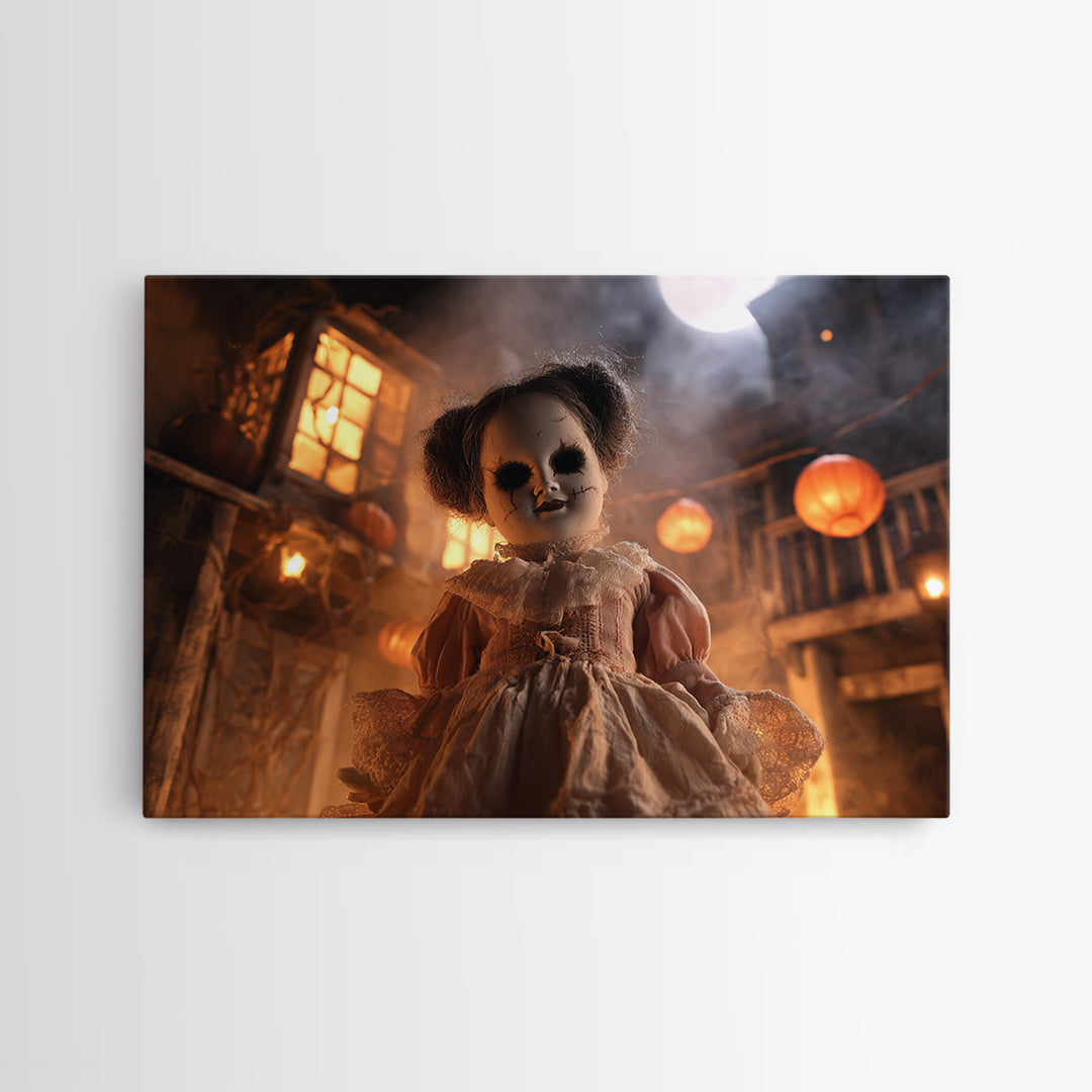 The Haunted Porcelain Doll, Landscape Wall Art, Dark Fantasy Wall Art, Canvas Print, Halloween Wall Decor, Gothic Home Decor