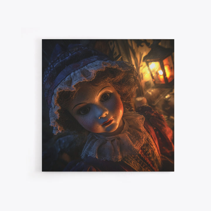The Haunted Porcelain Doll, Square Wall Art, Gothic Horror Wall Art, Framed Canvas Print, Halloween Wall Decor, Gothic Home Decor