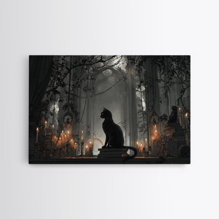 The Black Cat Familiar, Landscape Wall Art, Spooky Home Decor, Canvas Print, Halloween Wall Decor, Gothic Home Decor, Collectible Wall Decor